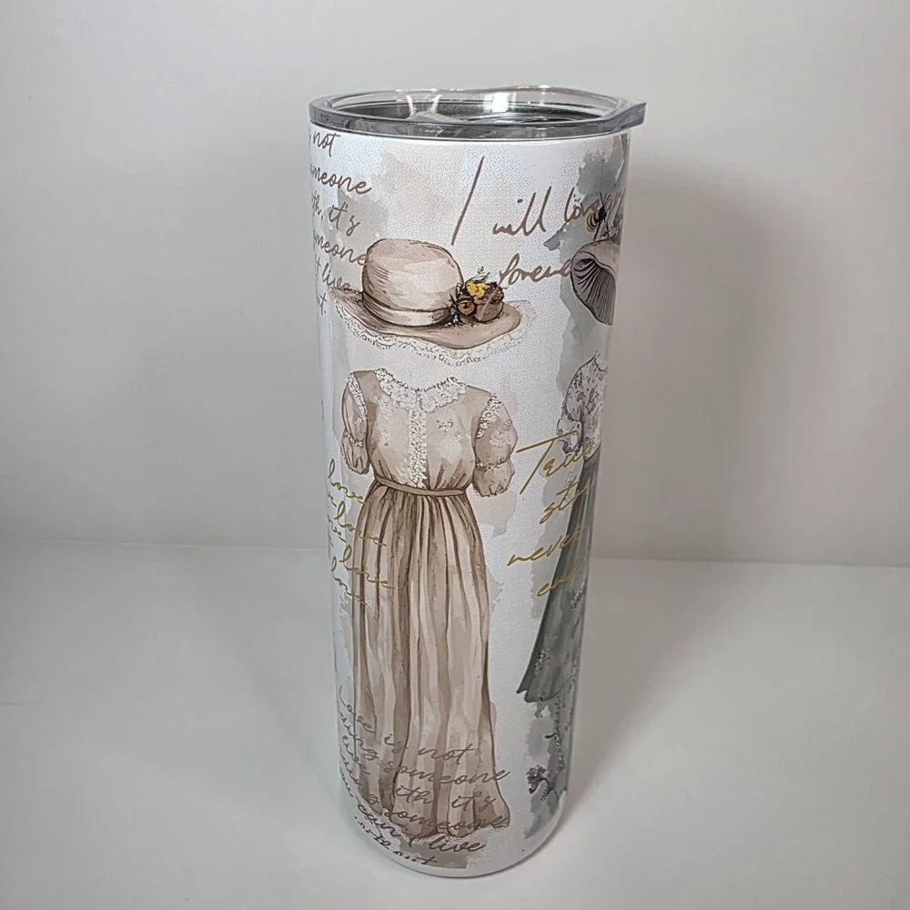 Vintage Cottagecore Romance 20oz Stainless Steel Tumbler | Floral Hat Aesthetics